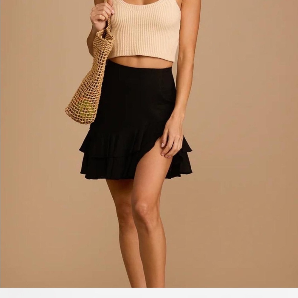 Lulu's Black Asymmetrical Ruffle Mini Skirt
